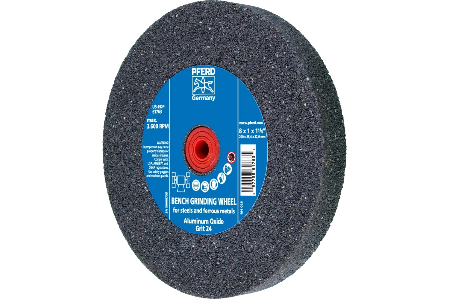 Picture of Pferd Vitrified Bench Wheel, Universal, 8" X 1 X 2, 24 Grit, Aluminum Oxide